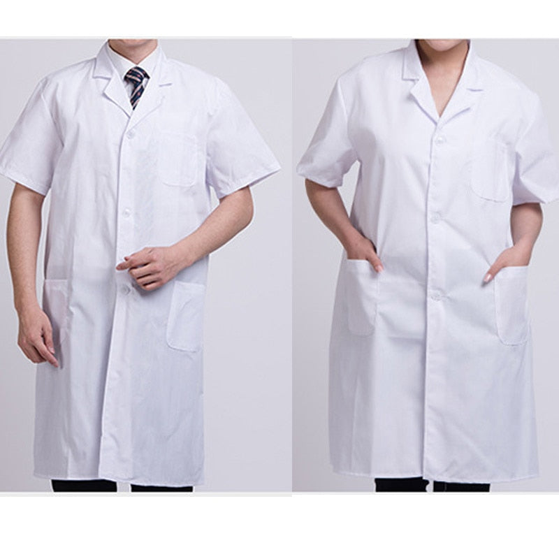 Summer Unisex White Lab Coat Short Sleeve Pockets Uniform Work Wear Doctor Nurse Clothing JAN88