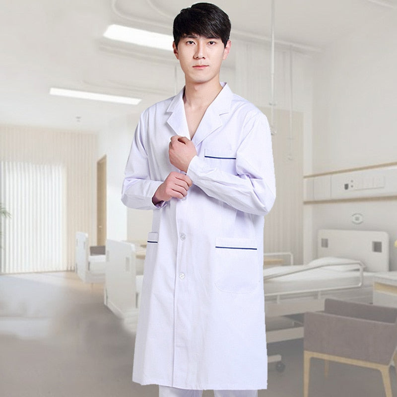 S-3XL 5Styles Single-breasted White Long Nurse Doctor Work Clothes With Pockets Simple Men Women Lab Overalls Uniform Wear