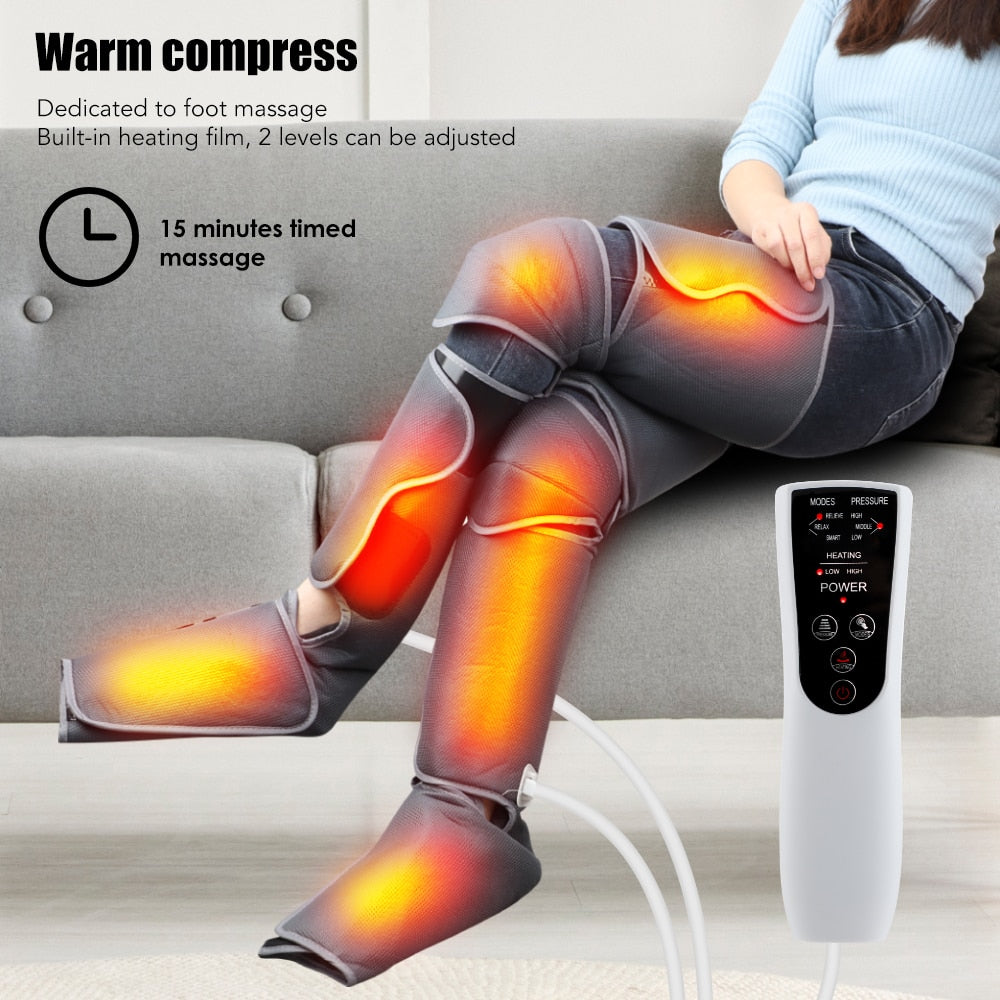 Air Pressure Leg Massager Hot Compress for Ankles Calves and Thighs Massage Shiatsu 360° Full Wrap Pain Relief