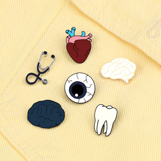 Organ Brain Eye Tooth Mini Stethoscope Brooch Enamel Pin For Doctor Nurse Dentist Jackets Collar Lapel Pin Badge Medical Jewelry