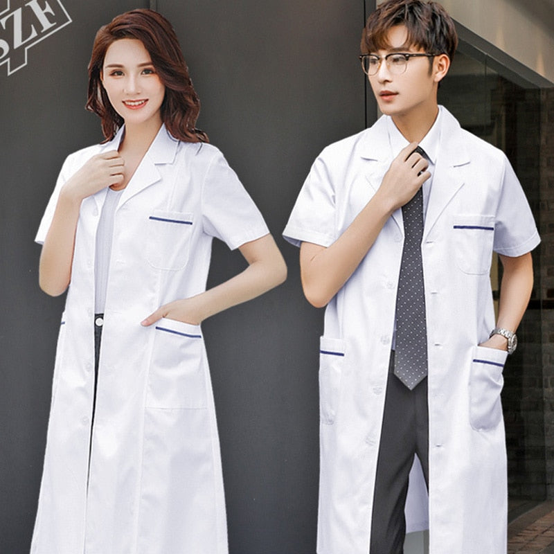 S-3XL 5Styles Single-breasted White Long Nurse Doctor Work Clothes With Pockets Simple Men Women Lab Overalls Uniform Wear