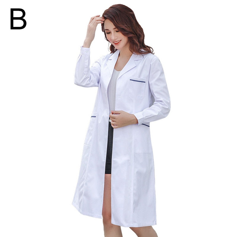 S-3XL 5Styles Single-breasted White Long Nurse Doctor Work Clothes With Pockets Simple Men Women Lab Overalls Uniform Wear