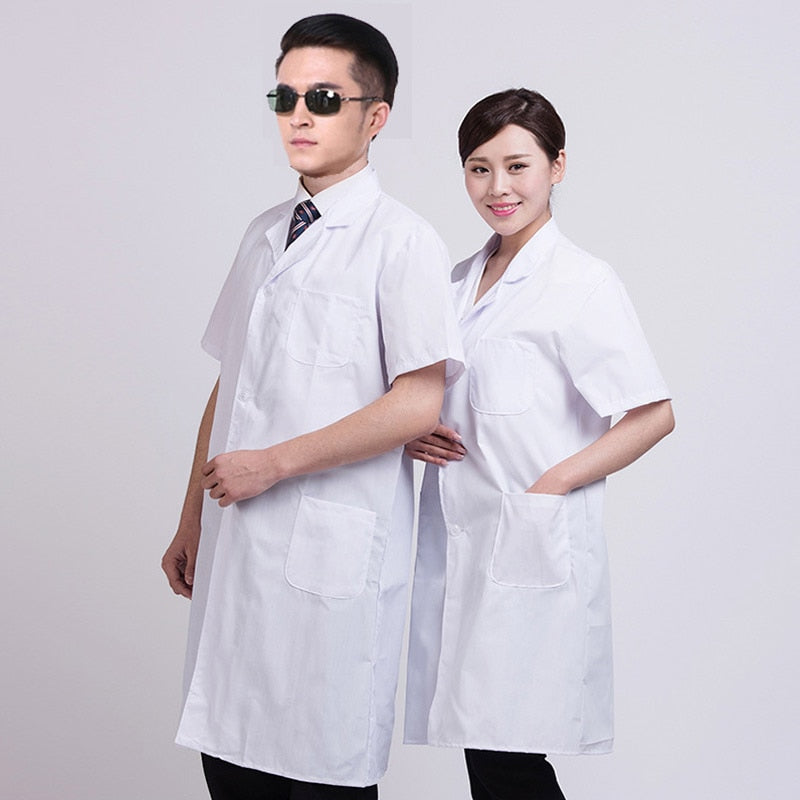 Summer Unisex White Lab Coat Short Sleeve Pockets Uniform Work Wear Doctor Nurse Clothing JAN88