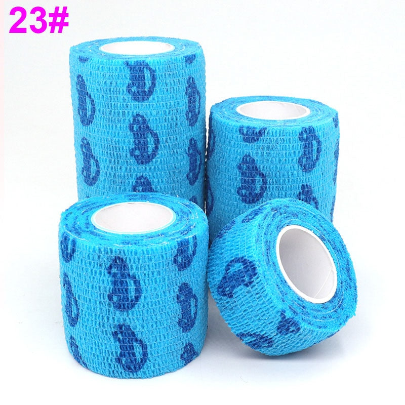 1 Pcs Printed Sports Knee Protector 4.8m Medical Therapy Elastic Bandage Colorful Self Adhesive Wrap Tape for Finger Joint Pet