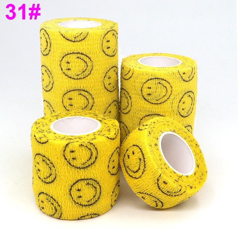 1 Pcs Printed Sports Knee Protector 4.8m Medical Therapy Elastic Bandage Colorful Self Adhesive Wrap Tape for Finger Joint Pet