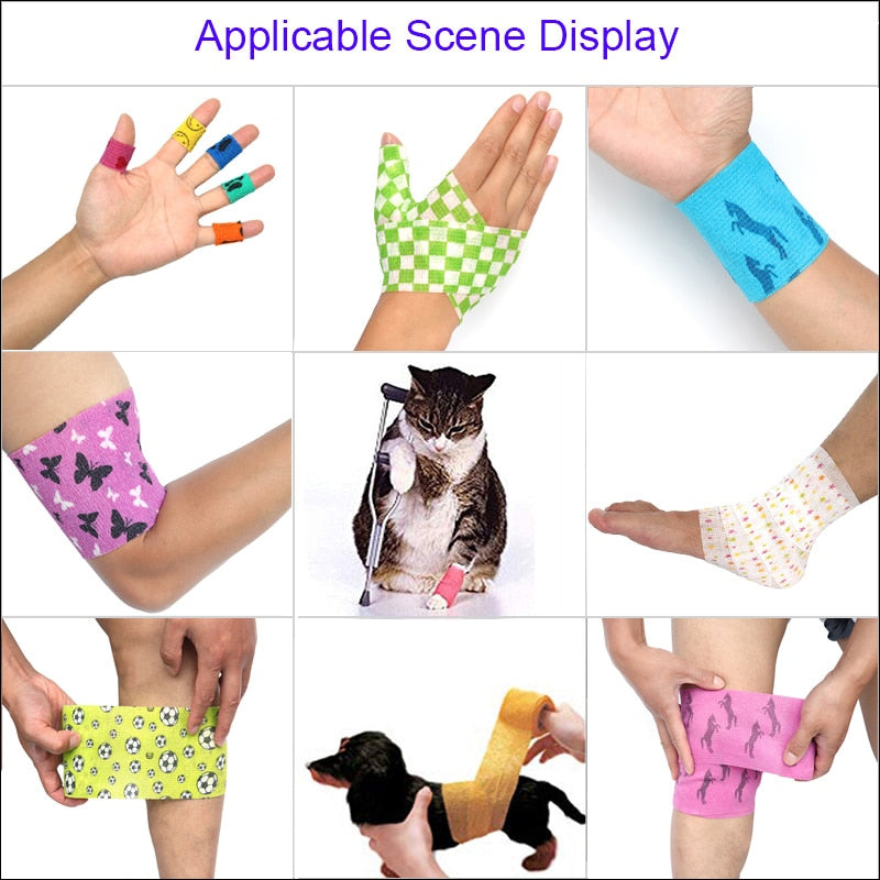 1 Pcs Printed Sports Knee Protector 4.8m Medical Therapy Elastic Bandage Colorful Self Adhesive Wrap Tape for Finger Joint Pet