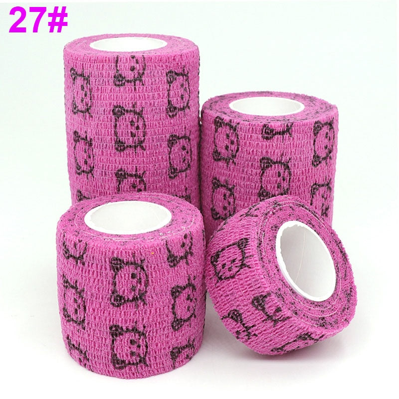 1 Pcs Printed Sports Knee Protector 4.8m Medical Therapy Elastic Bandage Colorful Self Adhesive Wrap Tape for Finger Joint Pet