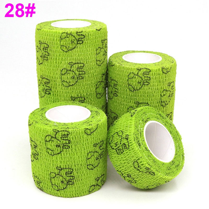 1 Pcs Printed Sports Knee Protector 4.8m Medical Therapy Elastic Bandage Colorful Self Adhesive Wrap Tape for Finger Joint Pet