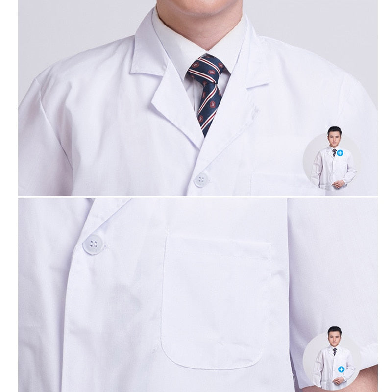 Summer Unisex White Lab Coat Short Sleeve Pockets Uniform Work Wear Doctor Nurse Clothing JAN88