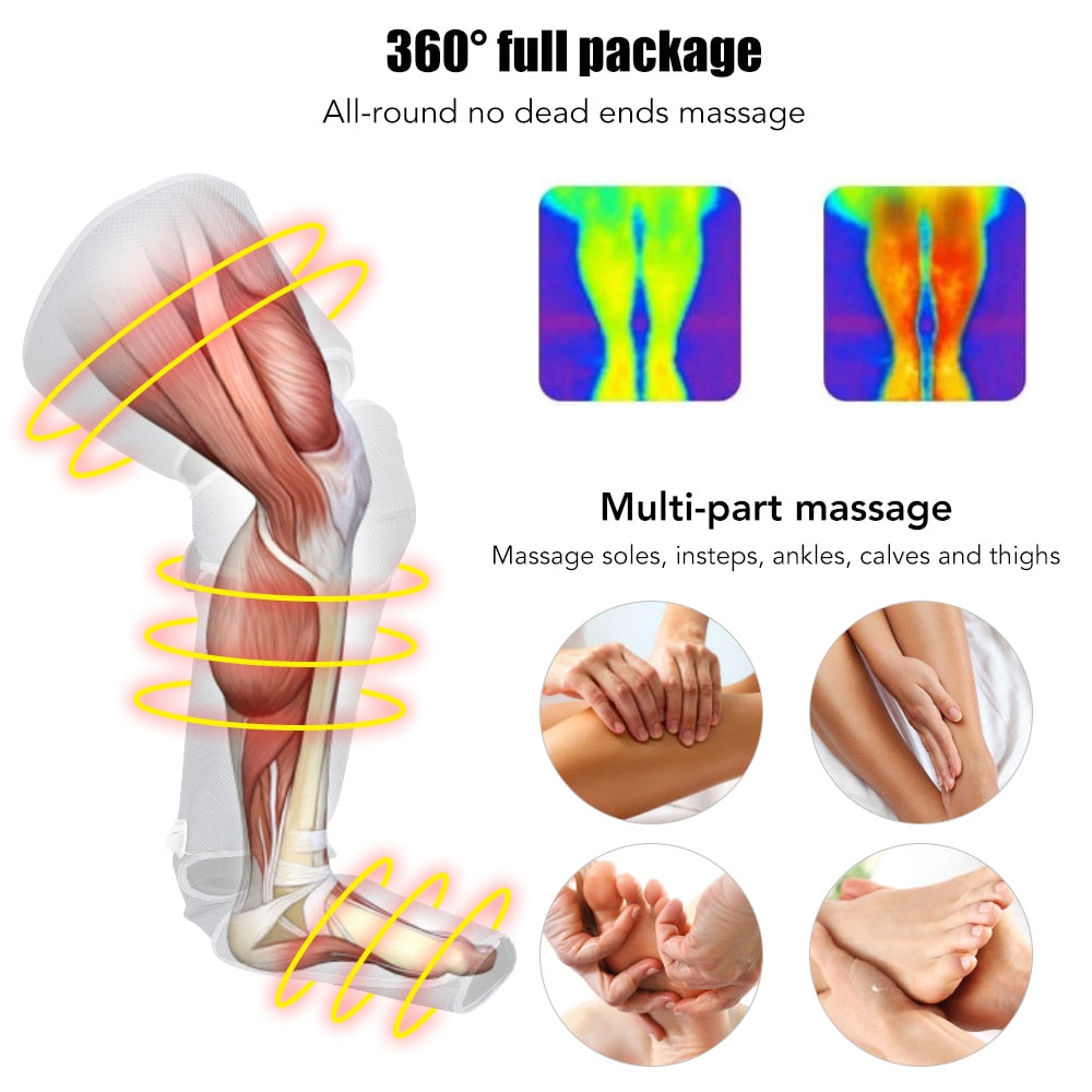 Air Pressure Leg Massager Hot Compress for Ankles Calves and Thighs Massage Shiatsu 360° Full Wrap Pain Relief