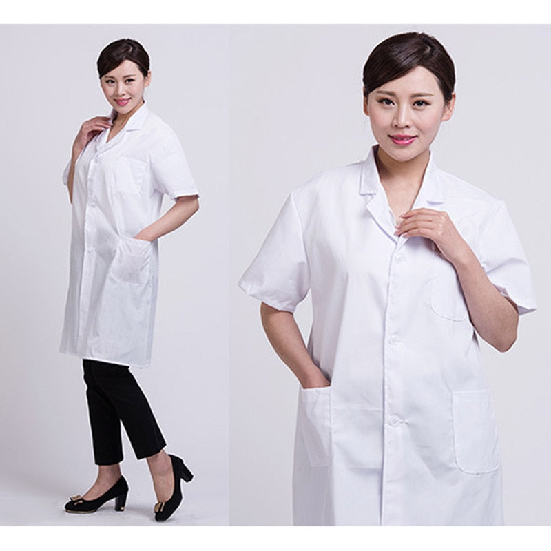 Summer Unisex White Lab Coat Short Sleeve Pockets Uniform Work Wear Doctor Nurse Clothing JAN88