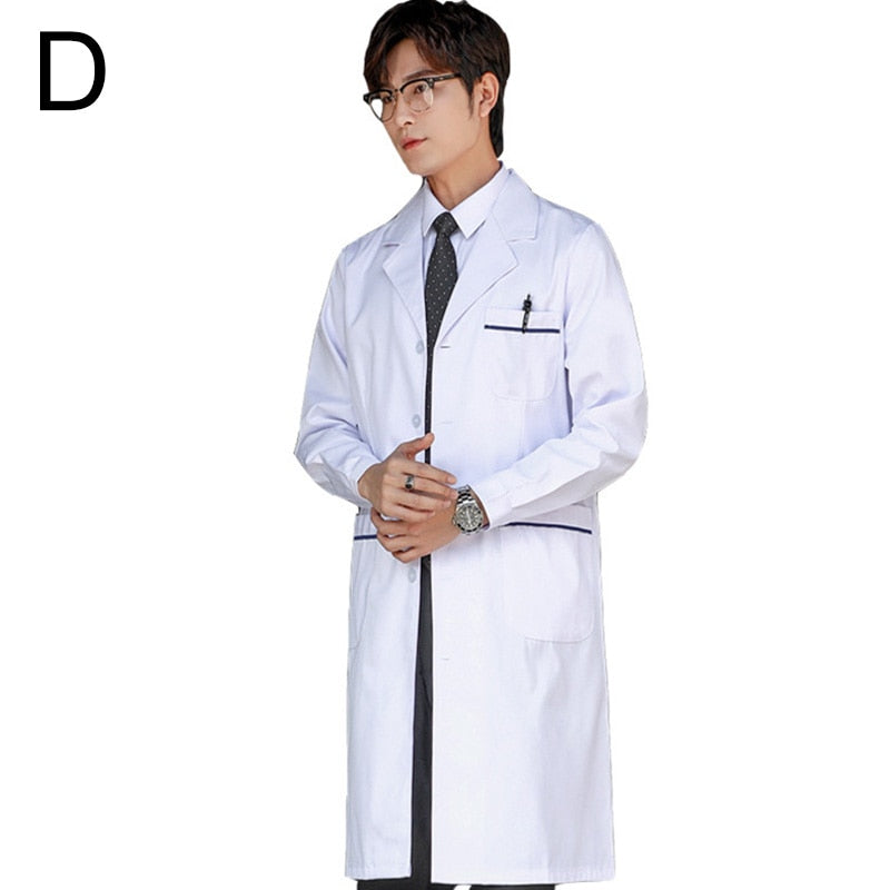 S-3XL 5Styles Single-breasted White Long Nurse Doctor Work Clothes With Pockets Simple Men Women Lab Overalls Uniform Wear