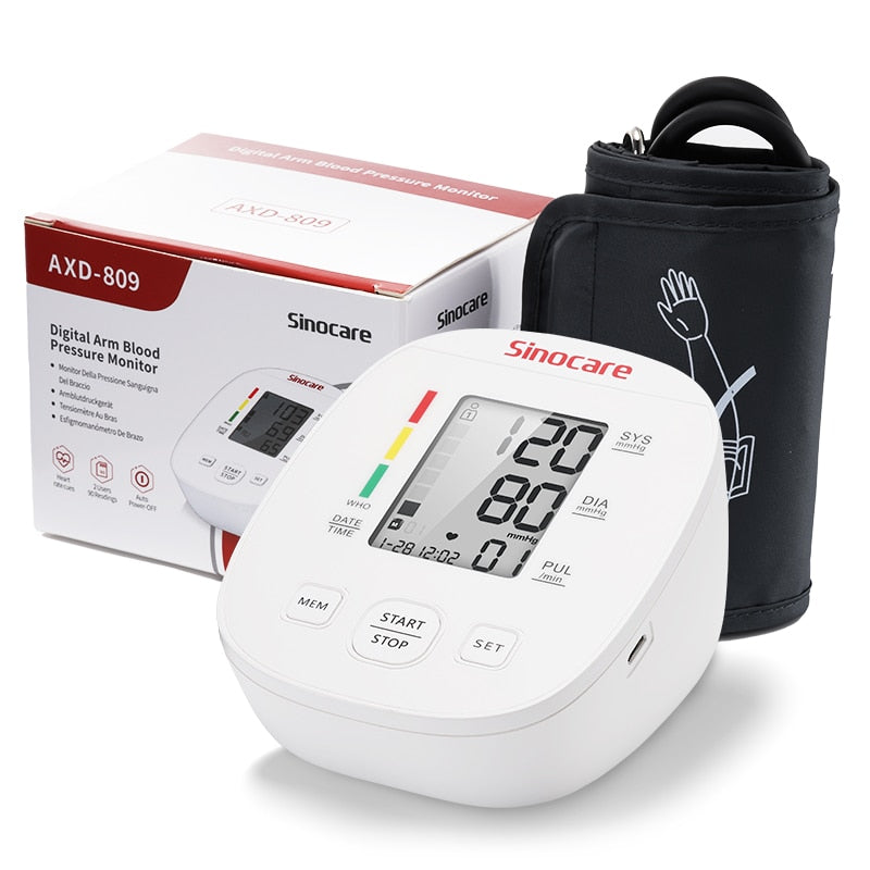 Sinocare Blood Pressure Monitor Tensiometer Upper Arm Automatic Digital BP Machine Pulse Heart Rate Monitor