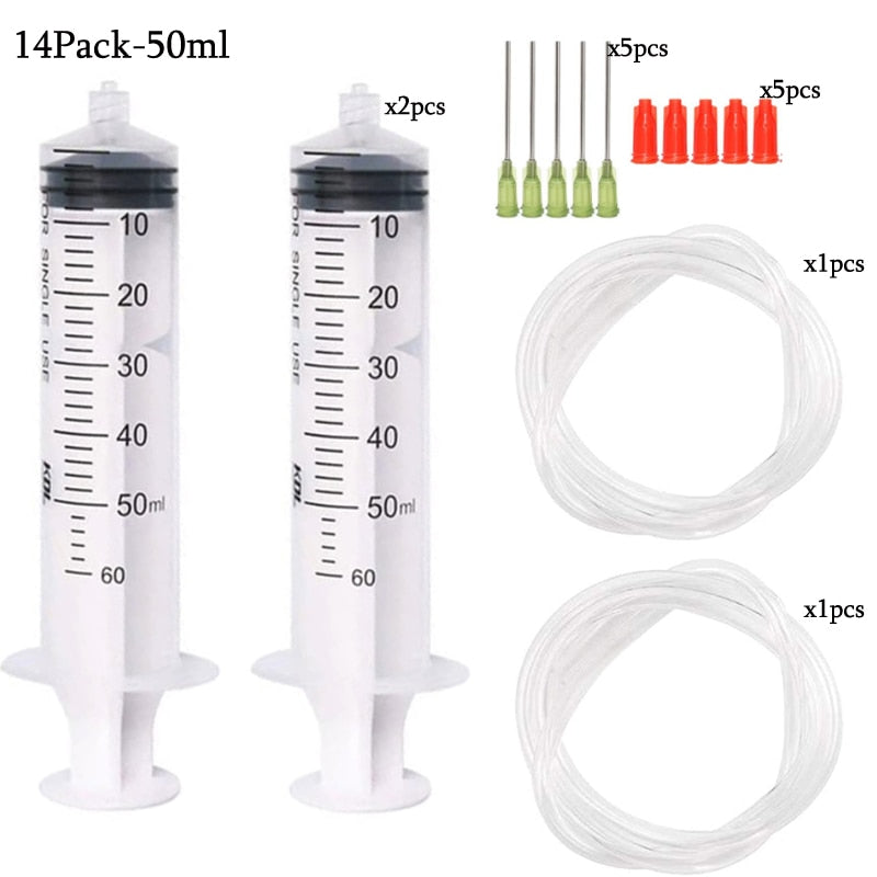 50Pack Syringes with 14ga-23ga Blunt Tip Needles With Syringe Caps and Needle Caps for Refilling