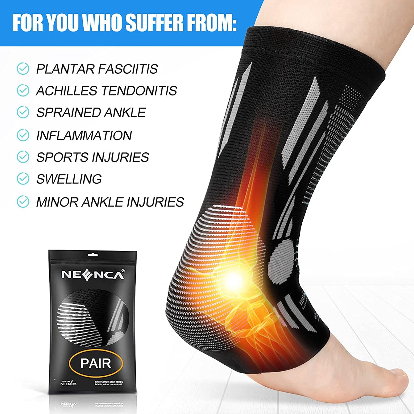 Ankle Brace Compression Sleeve  Support for Achilles Tendonitis Plantar Fasciitis Joint Pain Swelling Heel Spurs Injury Recovery