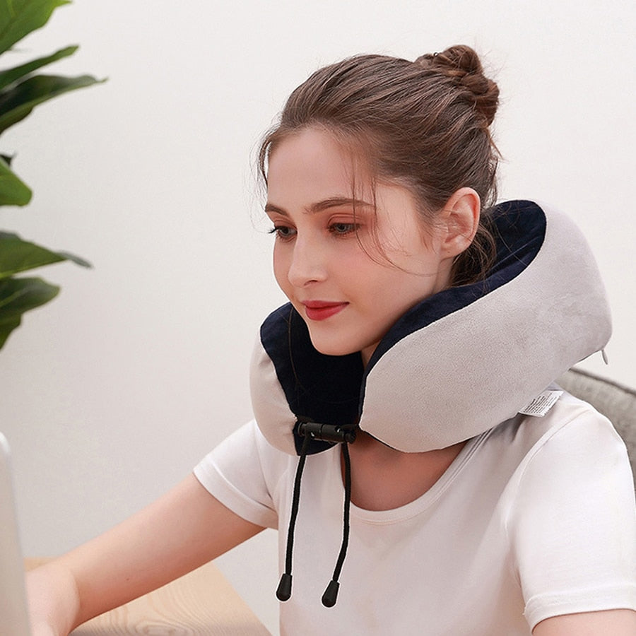 RLESMEN 4 Heads Travel Pillow Neck Massager Relaxation Heating Vibrator U-shaped Cervical Vertebra Electric Massage Health Care