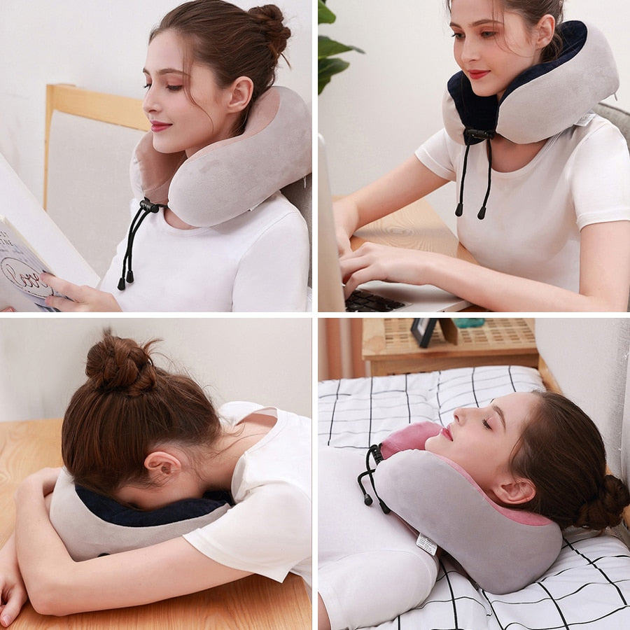 RLESMEN 4 Heads Travel Pillow Neck Massager Relaxation Heating Vibrator U-shaped Cervical Vertebra Electric Massage Health Care