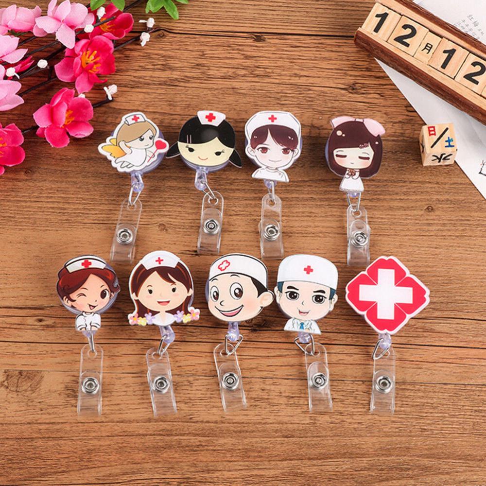 1PCS Retractable Pull Badge Nurse Cute Badge Reel Clip Badge Holder Yoyo Card Doctor ID Card Chain Clips School Student Office