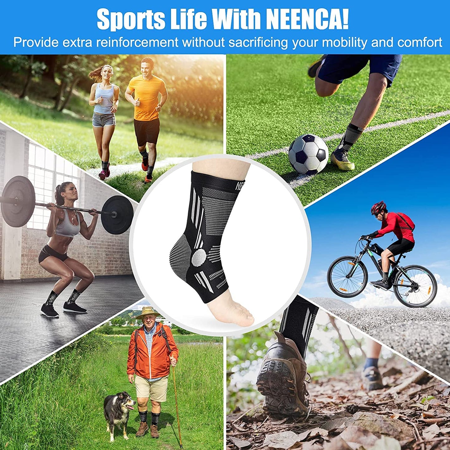 Ankle Brace Compression Sleeve  Support for Achilles Tendonitis Plantar Fasciitis Joint Pain Swelling Heel Spurs Injury Recovery