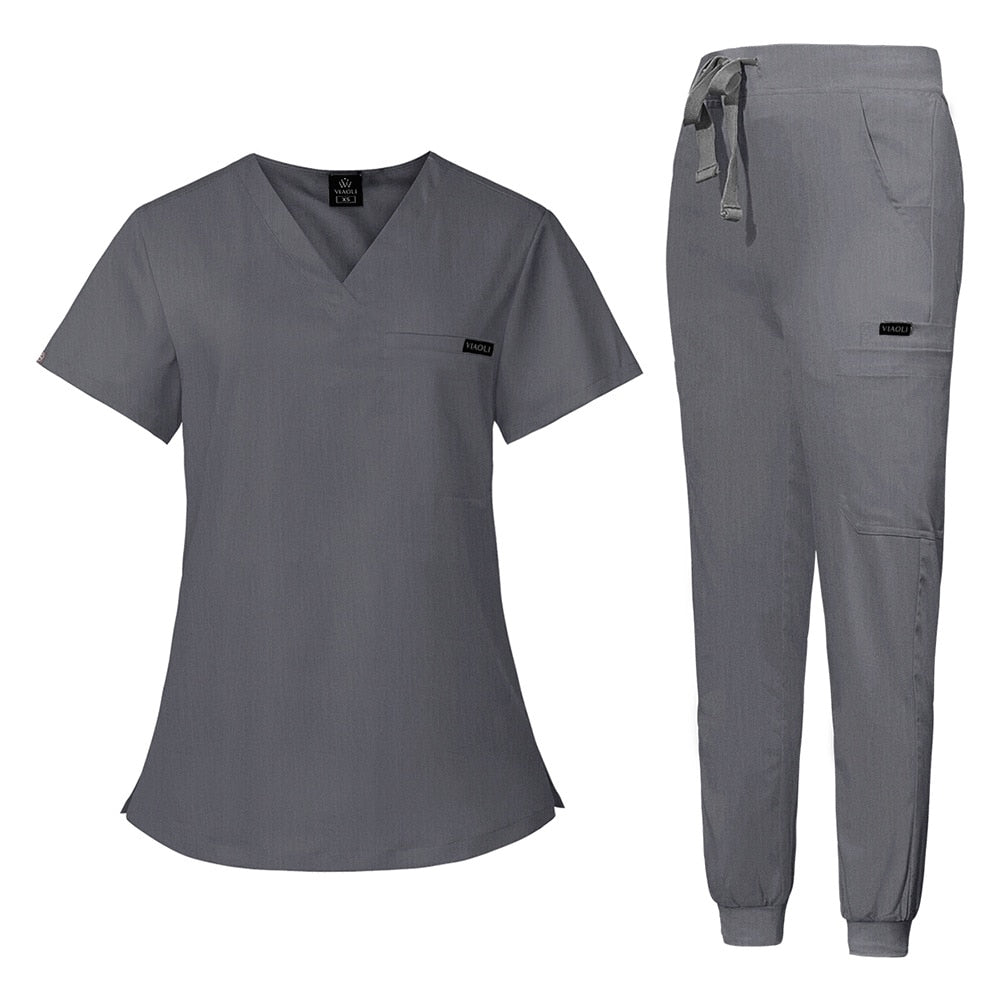 Unisex V-neck Scrubs Set Beauty Salon Work Uniform Nursing Scrub Suits Short Sleeved Pet Nurse Work Tops Pants Dentistry Uniform