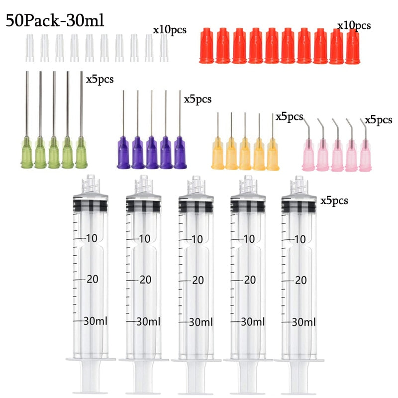 50Pack Syringes with 14ga-23ga Blunt Tip Needles With Syringe Caps and Needle Caps for Refilling