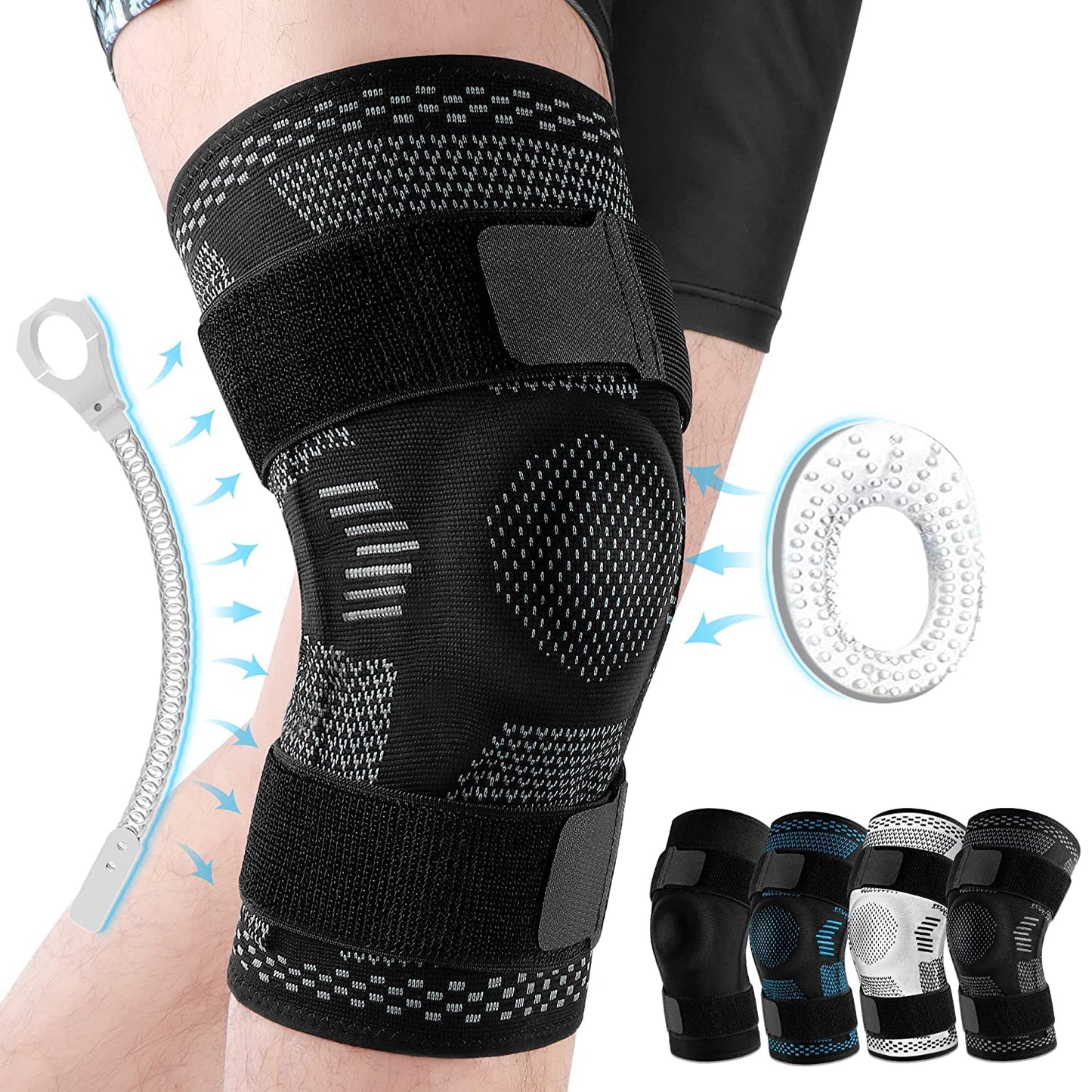 Knee Brace Support Compression Sleeve with Side Stabilizers