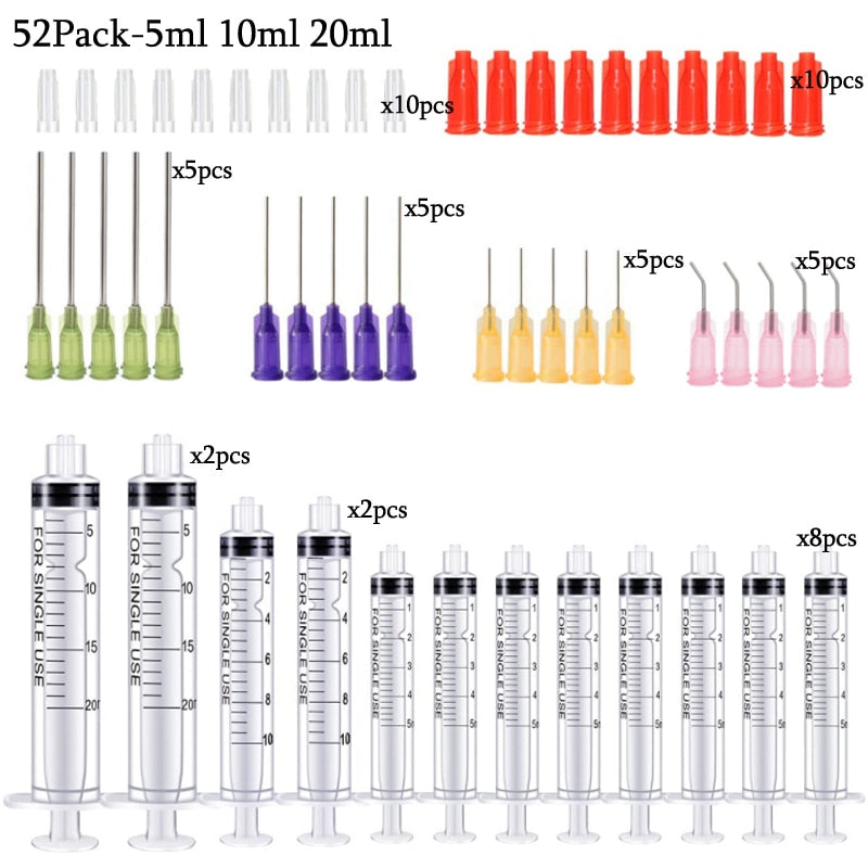 50Pack Syringes with 14ga-23ga Blunt Tip Needles With Syringe Caps and Needle Caps for Refilling