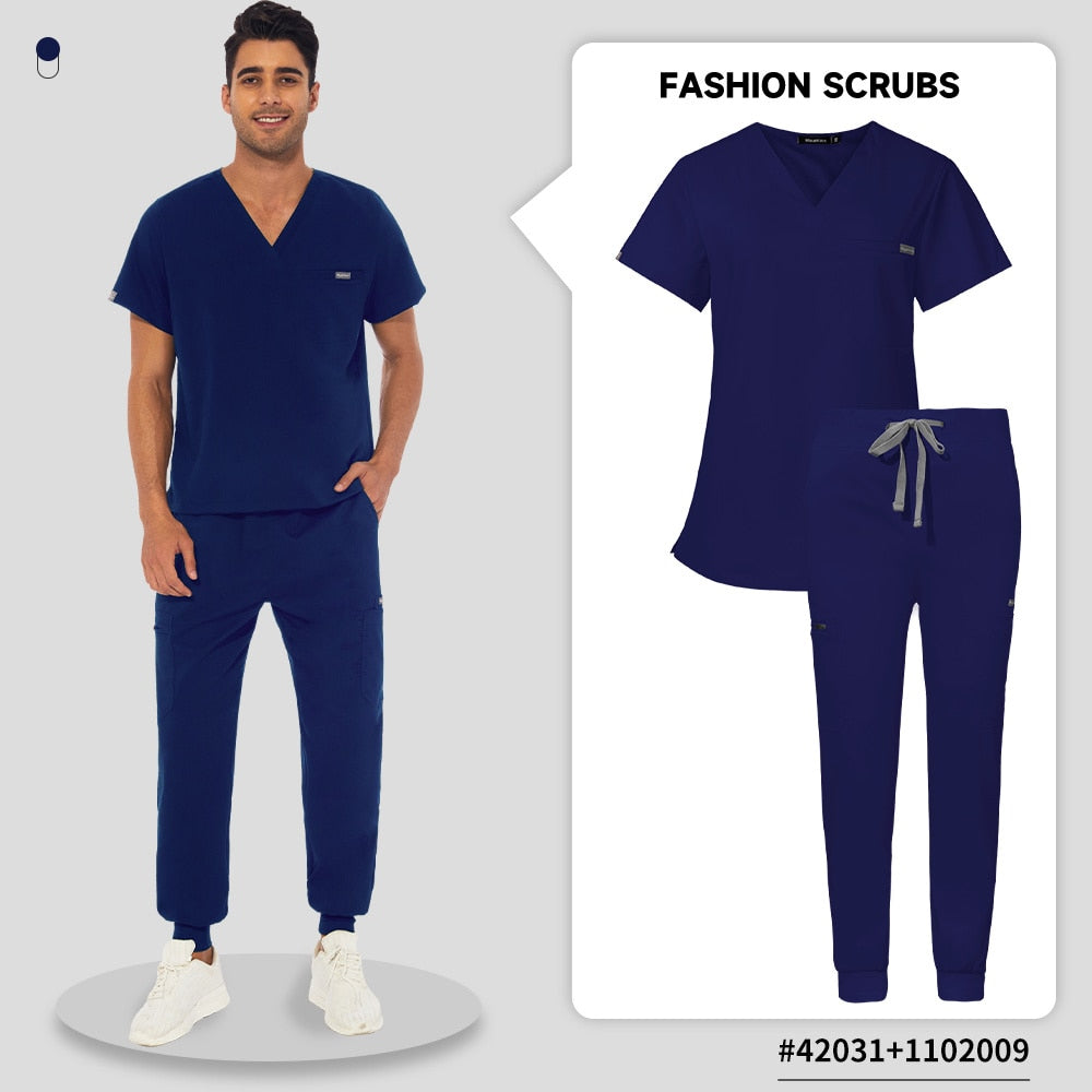 Unisex V-neck Scrubs Set Beauty Salon Work Uniform Nursing Scrub Suits Short Sleeved Pet Nurse Work Tops Pants Dentistry Uniform