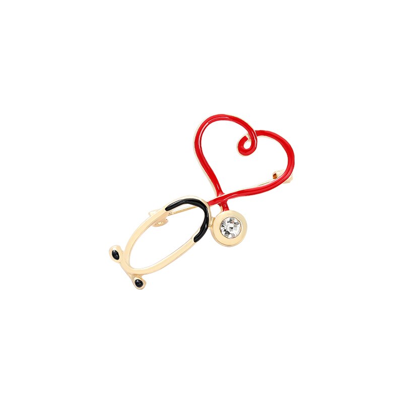 Stethoscope Brooch Doctor Nurse Enamel Pins Red Heart Electrocardiogram Collar Lapel Badge Unisex Medical Jewelry Gift Wholesale