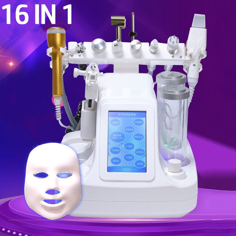 16 IN 1 Hydradermabrasion Hydra Small Bubble Facial Skin Care Galvanic Oxygen Jet Bio Lifting Blackhead Removal Beauty Machine