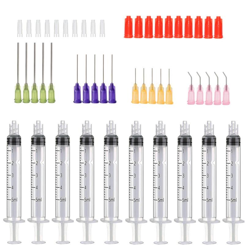 50Pack Syringes with 14ga-23ga Blunt Tip Needles With Syringe Caps and Needle Caps for Refilling