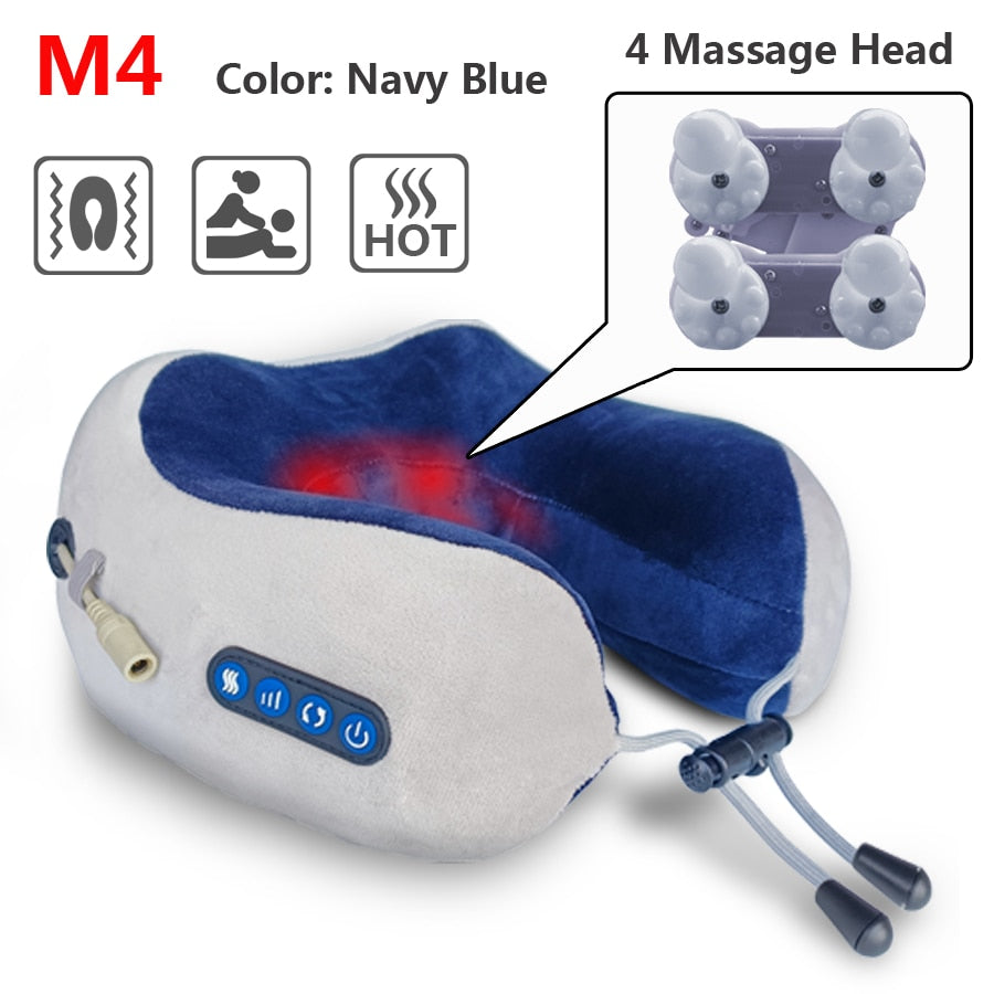 RLESMEN 4 Heads Travel Pillow Neck Massager Relaxation Heating Vibrator U-shaped Cervical Vertebra Electric Massage Health Care