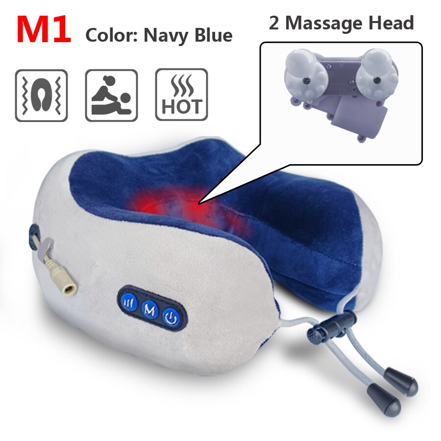 RLESMEN 4 Heads Travel Pillow Neck Massager Relaxation Heating Vibrator U-shaped Cervical Vertebra Electric Massage Health Care