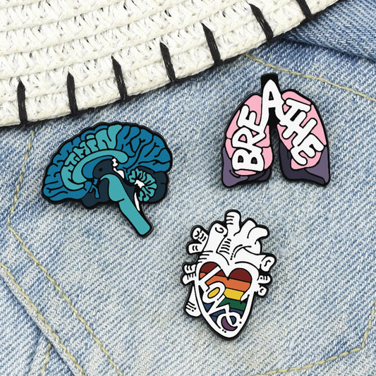 Human Organs Brooches Doctor Nurse Cartoon Brain Rainbow Heart Lung Enamel Pins Viscera Medical Badges Jewelry Gifts for Friends