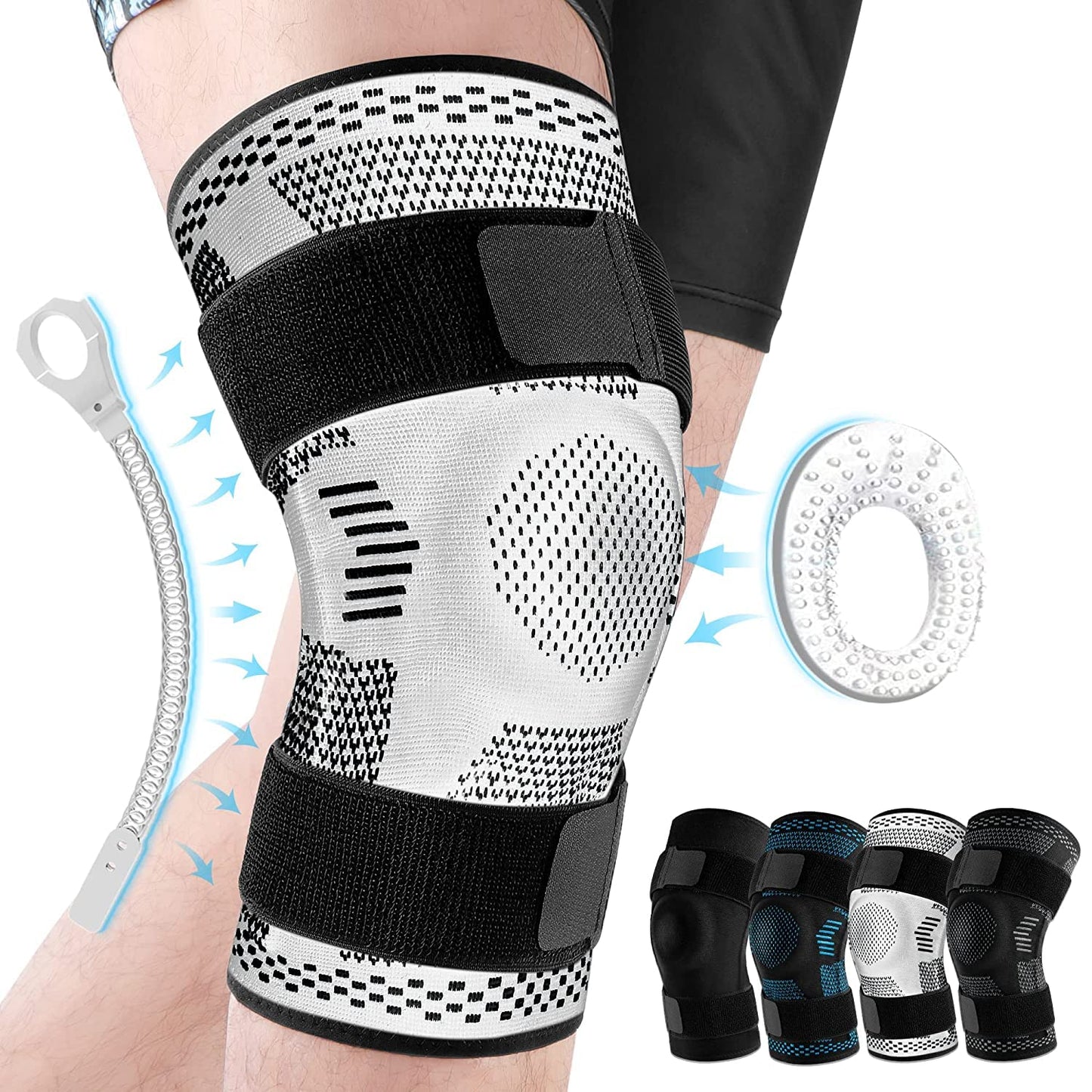 Knee Brace Support Compression Sleeve with Side Stabilizers