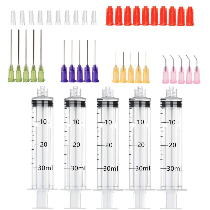 50Pack Syringes with 14ga-23ga Blunt Tip Needles With Syringe Caps and Needle Caps for Refilling