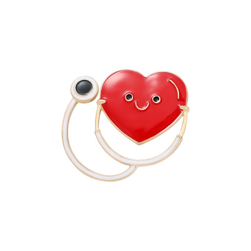 Stethoscope Brooch Doctor Nurse Enamel Pins Red Heart Electrocardiogram Collar Lapel Badge Unisex Medical Jewelry Gift Wholesale