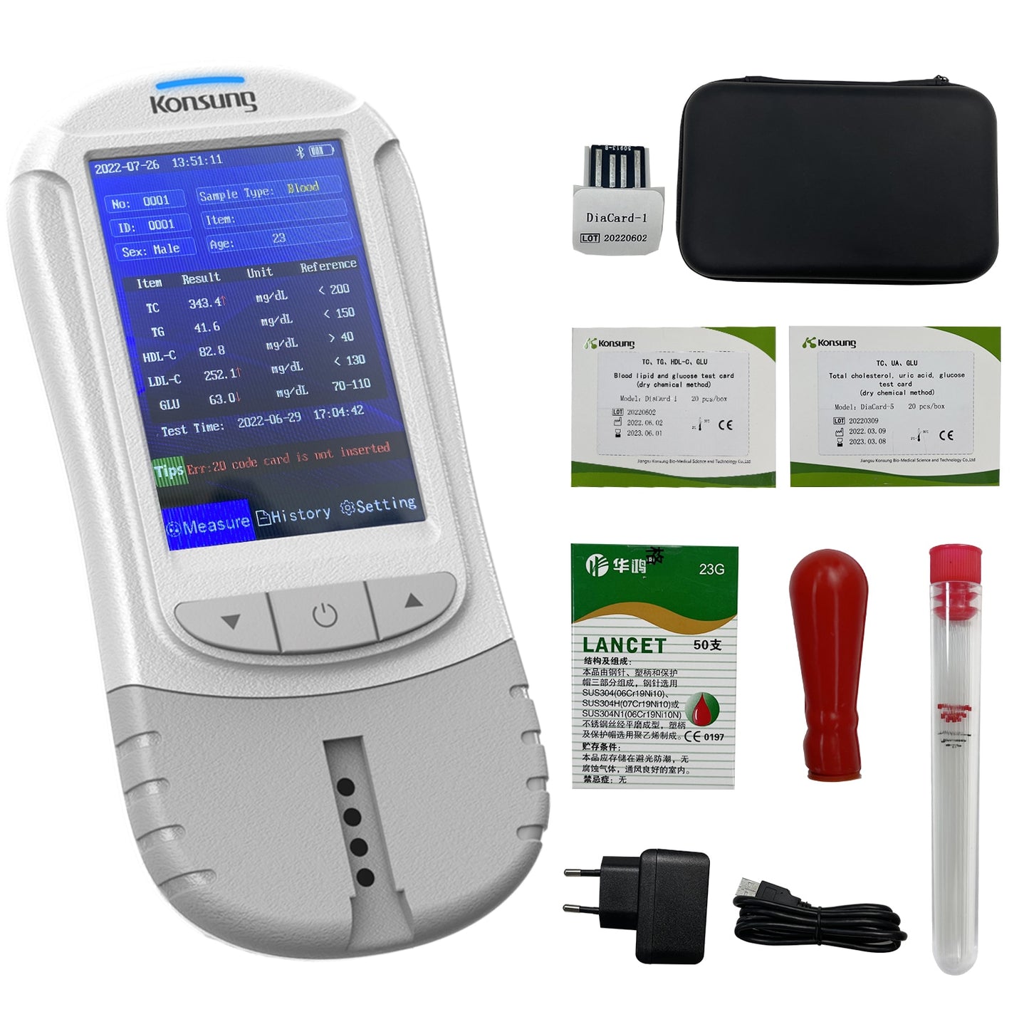 Konsung 6 In 1 Multi-Function Total Cholesterol Tester Uric Acid Diabetes and Lipid Analyzer Machine with 30PCS Test Strips