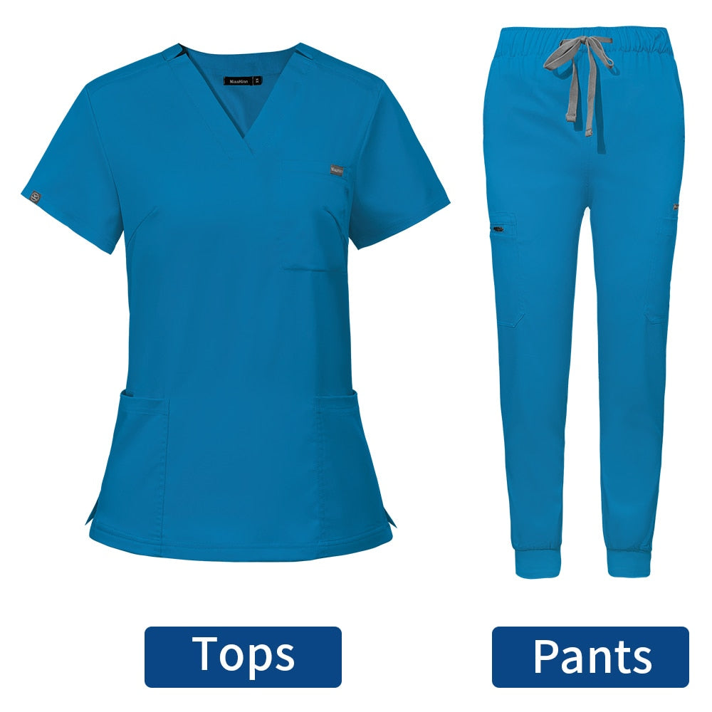 Short Sleeve Scrubs Surgical Nursing Uniforms Nurse Women V-neck Pocket Workwear Dentist Medical Uniforms Men Clinic Scrub Suit