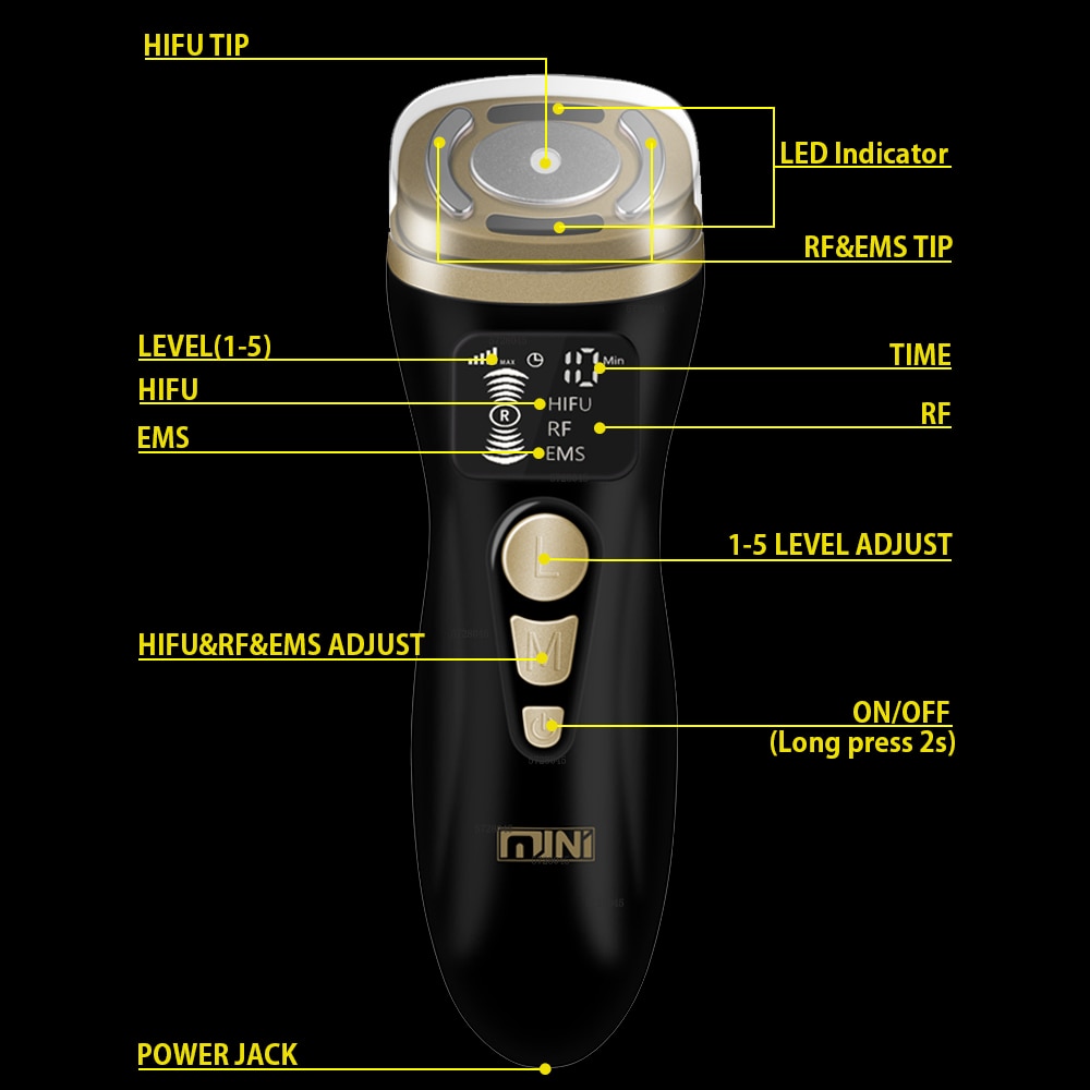 HIFU 2.0 Black Magic Mini HIFU Machine Ultrasound RF EMS Microcurrent Lifting Firming Tightening