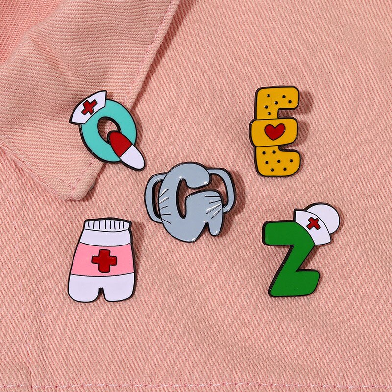 Nurse Doctor 26 English Letters Enamel Pins Medical Modeling Brooches On Backpack Collar Lapel Badge Gift For Friends