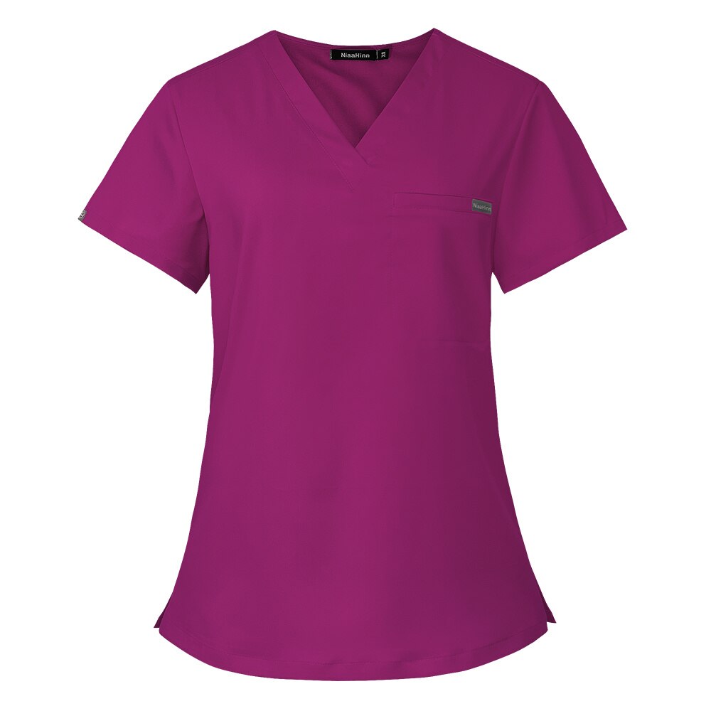 Men Women Nursing Uniform Hospital Work Blouse Short Sleeve V-neck Scrub Tops with Pocket Shirt Unisex Work Wear Uniform Blouses