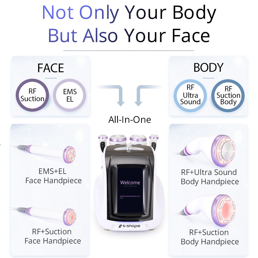 S-SHAPE Ultrasonic 30K Cavitation Machine EMS EL Anti-aging Vacuum Radio Rrequency Skin Tightening Body Slimming Machine