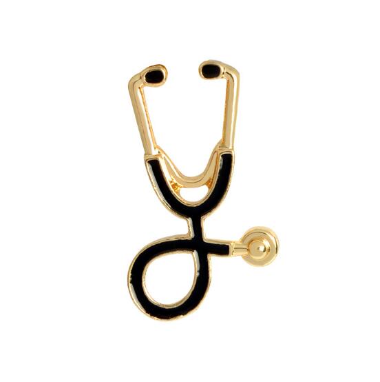 1PCS Elegant Doctor Nurse Stethoscope Brooch Pin Medical Jewelry Enamel Denim Jackets Collar Badge Button