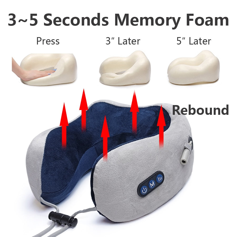 RLESMEN 4 Heads Travel Pillow Neck Massager Relaxation Heating Vibrator U-shaped Cervical Vertebra Electric Massage Health Care