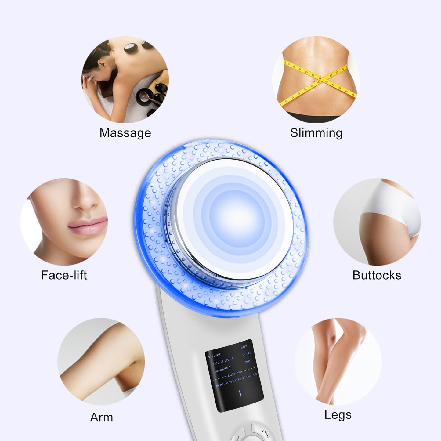 6 IN 1 EMS Ultrasonic Body Massager- RF Infrared 1Mhz Ultrasound Cavitation Fat Burning Weight Loss Device