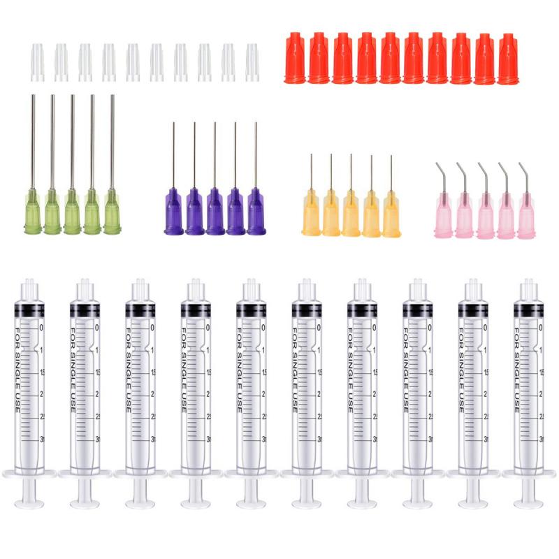 50Pack Syringes with 14ga-23ga Blunt Tip Needles With Syringe Caps and Needle Caps for Refilling