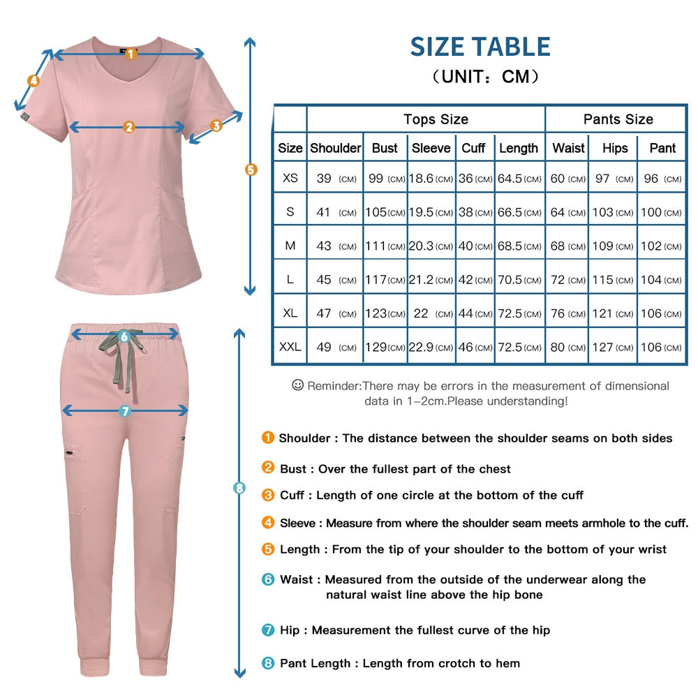 Hospital Scrub Working Uniform Nursing Scrub Set Nurse Workwear Women Health Service Work Clothing Top and Pant Scrubs Uniforms