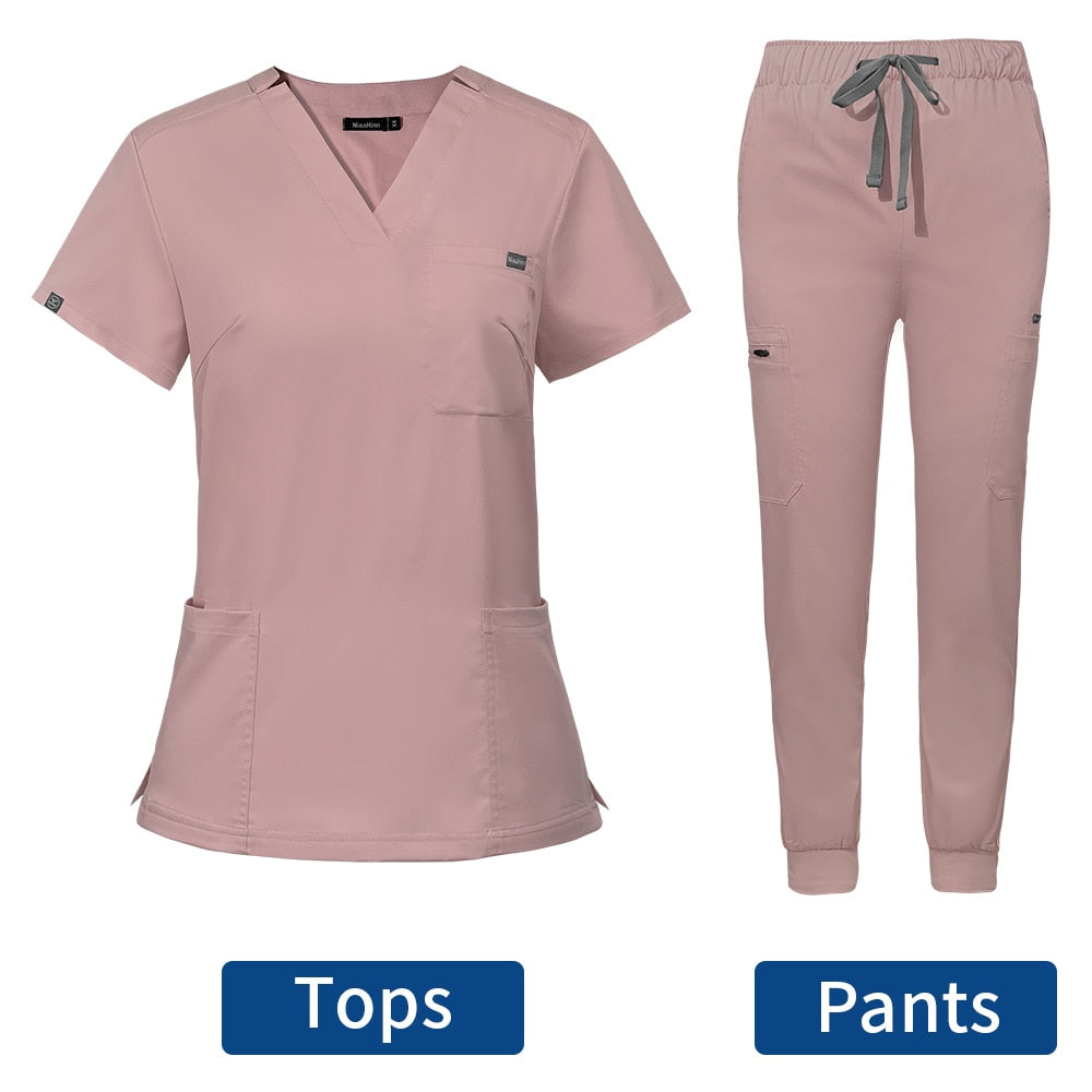 Short Sleeve Scrubs Surgical Nursing Uniforms Nurse Women V-neck Pocket Workwear Dentist Medical Uniforms Men Clinic Scrub Suit