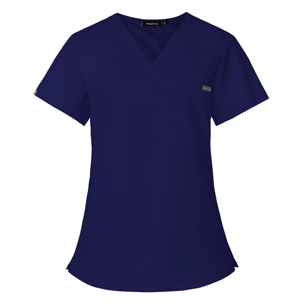 Men Women Nursing Uniform Hospital Work Blouse Short Sleeve V-neck Scrub Tops with Pocket Shirt Unisex Work Wear Uniform Blouses